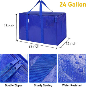 6 Pack Extra Large Moving Bags with Zippers & Carrying Handles, Heavy-Duty Storage Tote , Blue