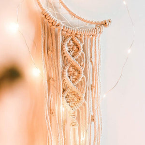 Boho Macrame Woven Wall Hanging, Crochet Crescent Moon Star Dream Catcher with Long Tassel, Cream White