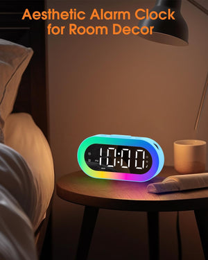 Kids Alarm Clock with Night Light for Bedroom, Color Changing Alarm Clock with USB Ports (B-blue+multicolor Digit)