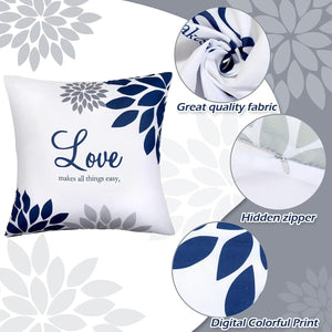 4 Pcs Yellow Flower Navy Pillow Covers Square Pillow Cushion Cases 18x18 Inch, Family Faith Hope Love Words