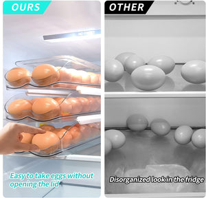 Egg Holder for Fridge, Automatic Rolling Egg Container for Refrigerator, Stackable (2 Tier)