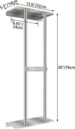 Wall Towel Rack for Rolled Towels, 30 inch Towel Holder Wall Mounted with Metal Shelf Can Holds 6 Large Towels, Brushed Nickel