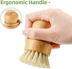 Kitchen Wooden Cleaning Scrubbers Set for Washing Cast Iron Pan/Pot, Natural Sisal Bristles, Set of 3