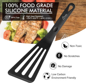 Heat Resistant Silicone Slotted Fish Turner Spatula Set, Black