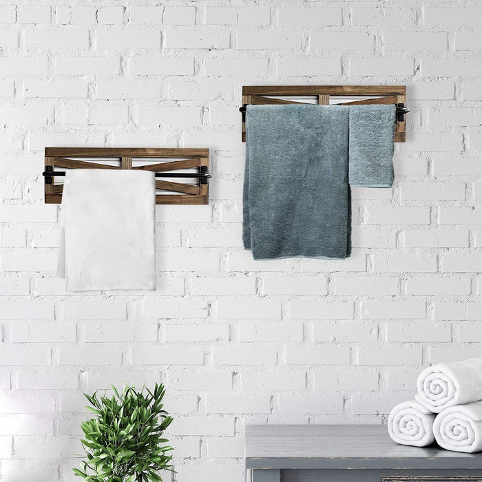 2PCS Rustic Towel Rack for Bathroom Wall Mounted,  Towel Holder and Organizer (Brown)