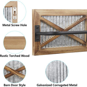 Wall Mounted Towel Bar Holder with Weathered Wood and Corrugated Galvanized Metal, Farmhouse Rack (Towels are not Included)