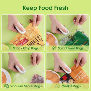 Mini Bag Sealer White, 2 in 1 Sealing & Cutting, Portable Handheld Rechargeable Vacuum Food Sealer for Snacks