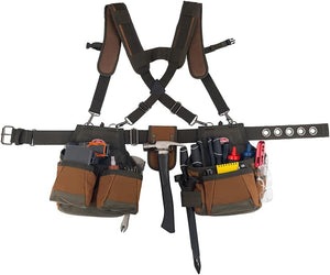 Tool Belt with Suspenders, Tool Belts - Original Series (50100) with 12 pockets, Brown , 52 Inch