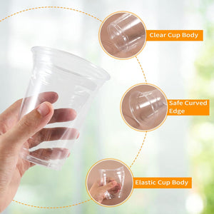 [100 Sets - 12oz Plastic Cups with Lids and Straws, Disposable Cups for Iced Coffee, Smoothie, Milkshake, Cold Drinks - Clear