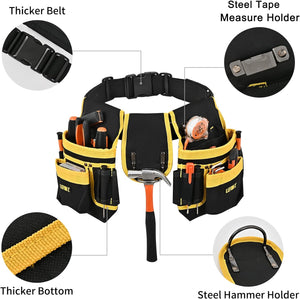 26-Pockets Nylon Tool Belts for Men,Detachable & Adjustable Tool Pouch Bag ,  Black, Yellow