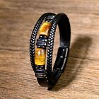 Men Bracelet Natural Tiger's Eye 3 Strands Leather Stainless Steel Bracelet Gift