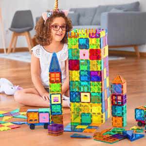 100PCS Magnetic Blocks for Kids, Magnet Building Set with 2 Cars, Construction Building Set