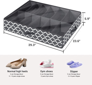 Under Bed Shoe Storage Organizer - Sturdy Shoe Containers with Clear Cover & Zippers, 2 Pack Fits 24 Pairs, Grey Lantern