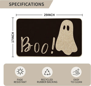 Ghost Boo Decorative Doormat, Seasonal Fall Halloween Holiday Low-Profile Floor Mat Switch Mat for Indoor Outdoor 17 x 29 Inch