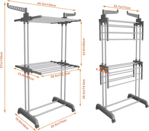 3 Tier Clothes Drying Rack, 57 Inch Laundry Drying Rack, Foldable Stainless Steel