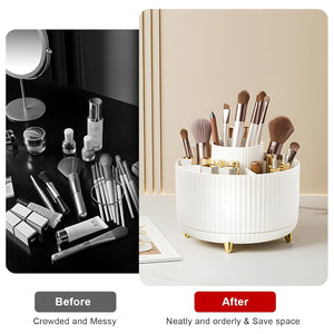 Makeup Brush Holder Organizer,360° Rotating Makeup Brush Organizer,5 Slot Make up Brushes Cup for Cosmetics, White