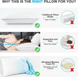 Cooling Bed Pillows Queen Size Set of 2, Shredded Memory Foam Pillows Cool Cold Pillow for Side Back Stomach Sleepers