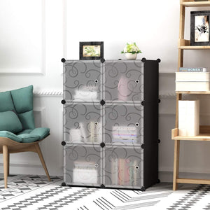 6-Cube Shelves, Closet Cabinet, DIY Plastic Modular Bookshelf , 36.6”L x 12.4”W x 36.6”H Black