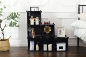 6-Cube Closet Storage Shelves with Wooden Mallet, Black