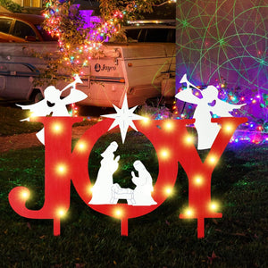 3Pcs Metal Holy Nativity Yard Sign with Stakes Lighted Outdoor Christmas Decorations