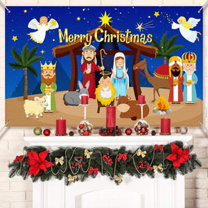 Religious Christmas Backdrop Nativity Background Xmas Photography Booth Prop Banner