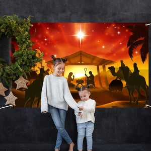 Christmas Scene Story Backdrop Banner Decorations Holy Nativity Background