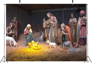 7x5ft Christmas Nativity Scene Photography Backdrop Manger Photograhic Background Christian Holy Family