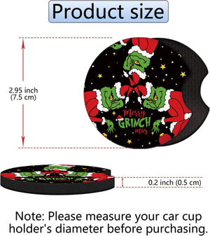 2 Pack Cute Funny Fun Christmas Cartoon Rubber New Automotive Cup Holder Decal Car Decor Accessories, Green 2