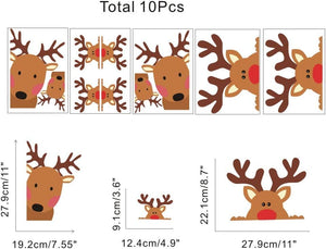 Adorable Reindeer Wall Stickers for Nursery Car Christmas Decor, 10 Count