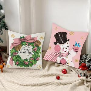 4Pcs Pink Santa Theme Party Christmas Decorations Pillow Covers, 16 x 16 inches