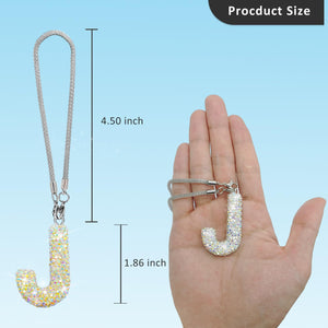 Rainbow J Shape Bling Crystal Pendant Car Accessories for Women, Hanging Cute Rhinestone