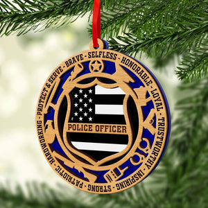 Police Ornaments for Christmas Tree, Thin Blue Line Ornament 2 Layer Wood & Acrylic