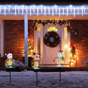 3 Pack Christmas Stake Decor, Outdoor Garden Solar Light Metal Snowman/Santa Claus/Reindeer Yard Stakes with LED Lights