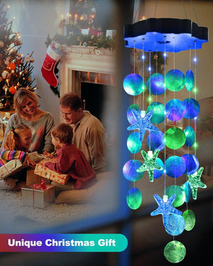 Solar Christmas Wind Chimes, Shells Lights Gifts for Mom Grandma Women Wife Girls (Blue & Green)