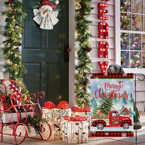 Red Truck Christmas Garden Flag 12x18 Inch Double Sided Yard Decor