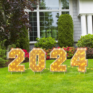 Christmas Happy New Year Decorations Outside Number 2024 Yard Signs with LED String Light