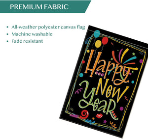 Happy New Year Garden Flag Vertical Double Sized, Balloon Firework Celebration