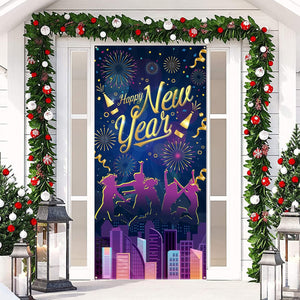 Happy New Year Door Cover, Large Fabric Backdrop Banner