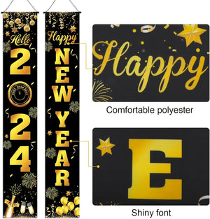 2024 Happy New Year Porch Sign, 3pcs New Years Eve Party Supplies