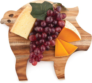 Rustic Farmhouse Pig Acacia Wood Cheese Board, Natural Wood, 11" by 9.8", Cute Gourmet Gift