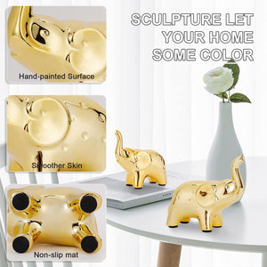 A Pair Gold Elephant Statue Home Decor, Modern Style Figurines