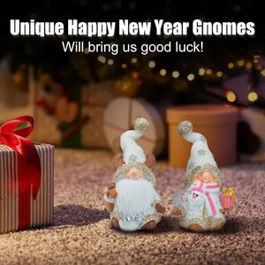 New Year Figurines Gnomes New Year Gifts, 2-Pack Handmade Resin Gnome Ornaments