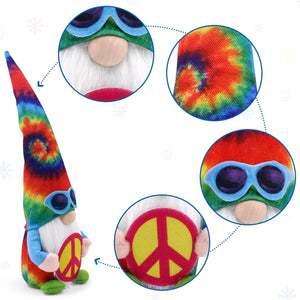 Hippie Gnomes Groovy Plush Gnome Decorations with Peace Sign Sunglasses Spring Summer Tie Dye