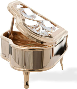 24K Gold Plated Classic Grand Piano Table Top Ornament | Musical Instrument Figurine Made with Genuine Crystals