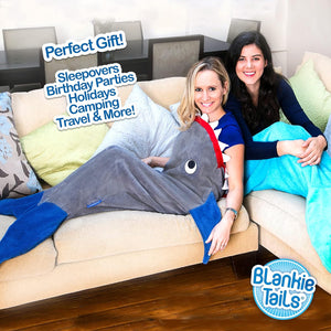 Wearable Shark Blanket, Shark Tail Double Sided Cozy Minky Fleece Throw Blanket (Gray & Blue)