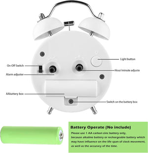 3" Small Loud Alarm Clock for Heavy Sleepers, Twin Bell Alarm Clock Battery Operated