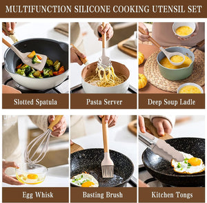 33 pcs Non-Stick Silicone Cooking Kitchen Utensils Spatula Set with Holder