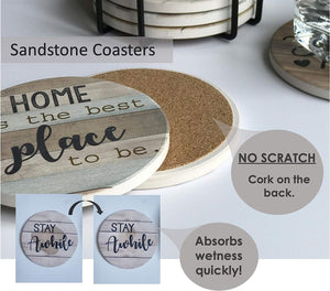 Set of 6 Rustic Farmhouse Stone & Cork Coasters for Drinks, Absorbent