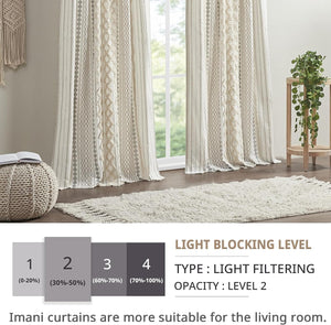 Curtain Tufted Chenille Stripe Geometric Print Mid-Century Look Rod Pocket Top, SIngle Panel, 50" x 84", Ivory