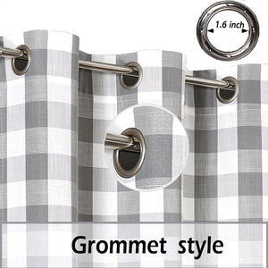 Buffalo Plaid Grommet Curtains Semi-Sheer Check Textured Curtains (40" x 84", Gray & White）